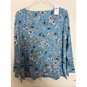 J.Jill Luxe Supima Blue Floral Boat Neck Tee Size M Casual Floral Everyday Top N